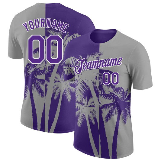Custom Gray Purple-White Hawaii Tropical Coastal Palm Trees Performance T-Shirt - Main View