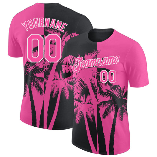 Custom Pink Black-White Hawaii Tropical Coastal Palm Trees Performance T-Shirt - Main View