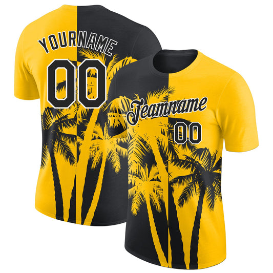 Custom Yellow Black-White Hawaii Tropical Coastal Palm Trees Performance T-Shirt - Main View