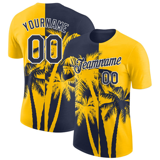Custom Yellow Navy-White Hawaii Tropical Coastal Palm Trees Performance T-Shirt - Main View