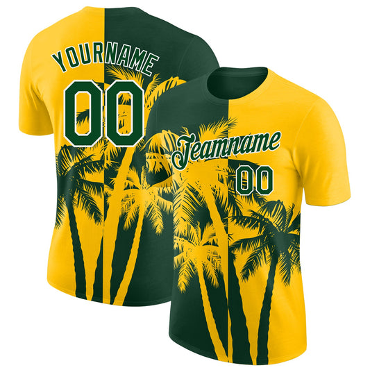 Custom Yellow Green-White Hawaii Tropical Coastal Palm Trees Performance T-Shirt - Main View