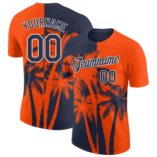 Custom Orange Navy-White Hawaii Tropical Coastal Palm Trees Performance T-Shirt - Main View