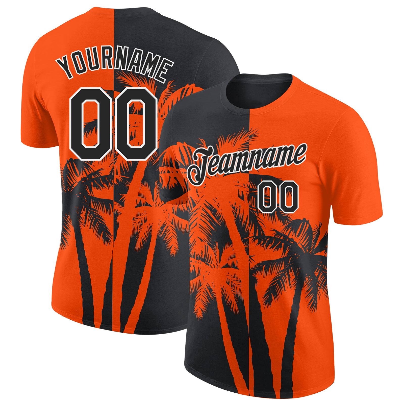 Custom Orange Black-White Hawaii Tropical Coastal Palm Trees Performance T-Shirt - Main View