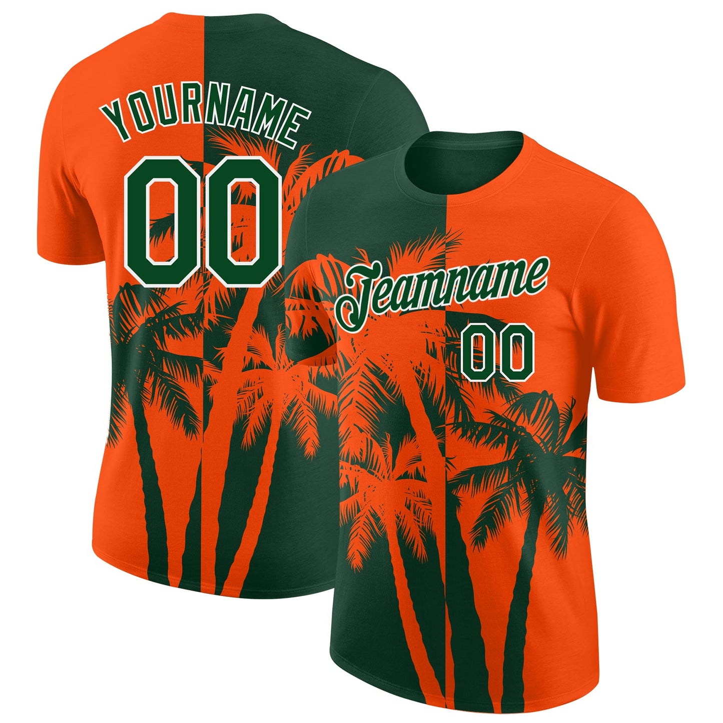 Custom Orange Green-White Hawaii Tropical Coastal Palm Trees Performance T-Shirt - Main View