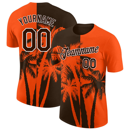 Custom Orange Brown-White Hawaii Tropical Coastal Palm Trees Performance T-Shirt - Main View