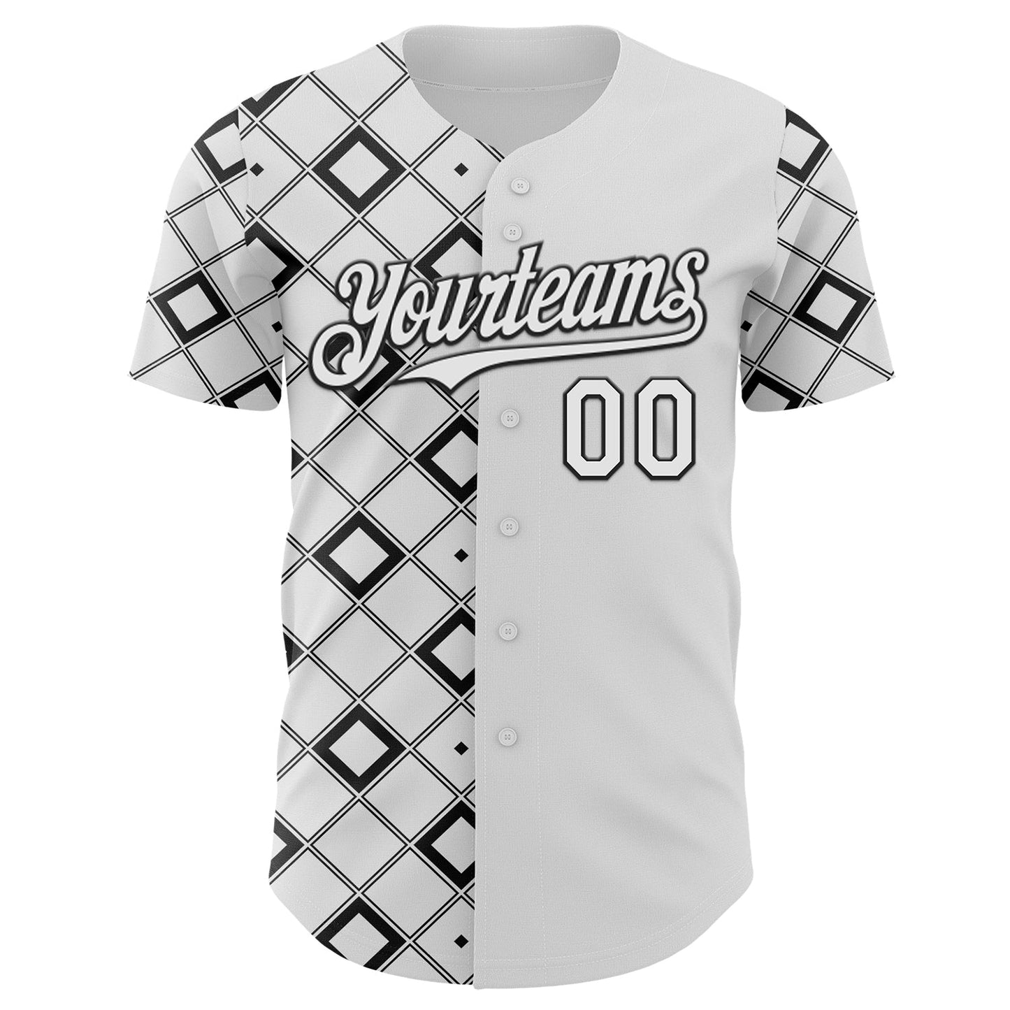 Custom White-Black Geometric Diamond Grid Rhombus Authentic Baseball Jersey view 2