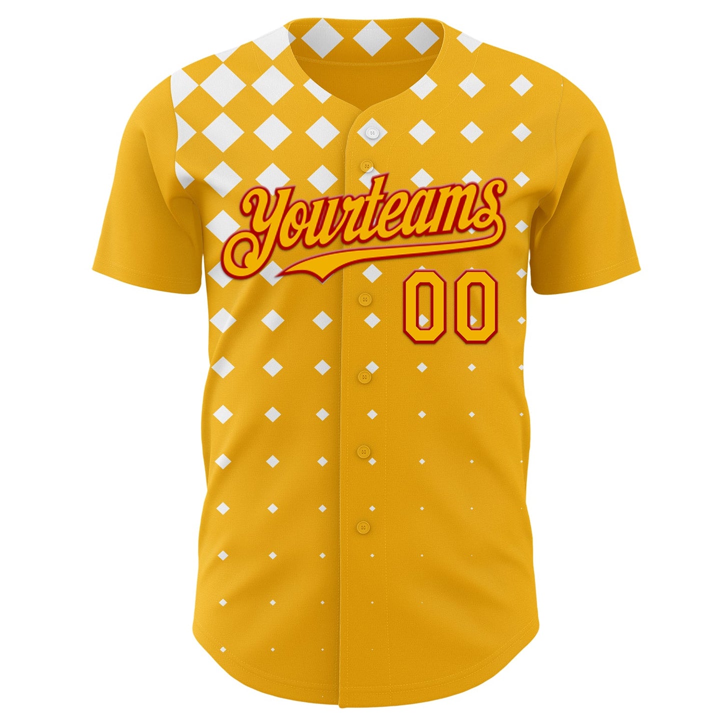 Custom Gold White-Red Geometric Diamond Grid Rhombus Authentic Baseball Jersey view 2