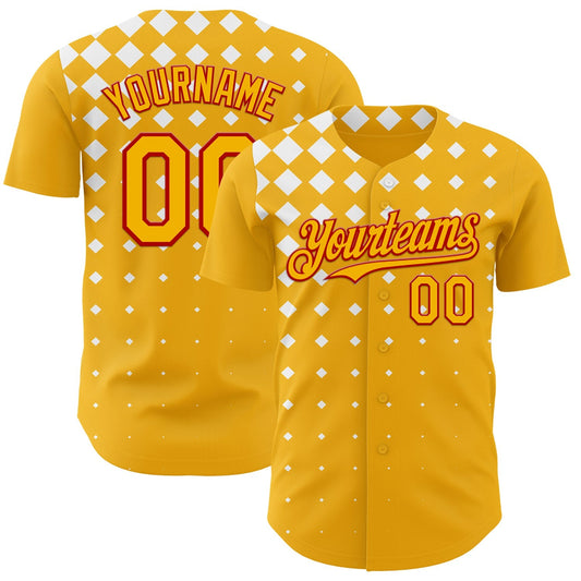 Custom Gold White-Red Geometric Diamond Grid Rhombus Authentic Baseball Jersey - Main View