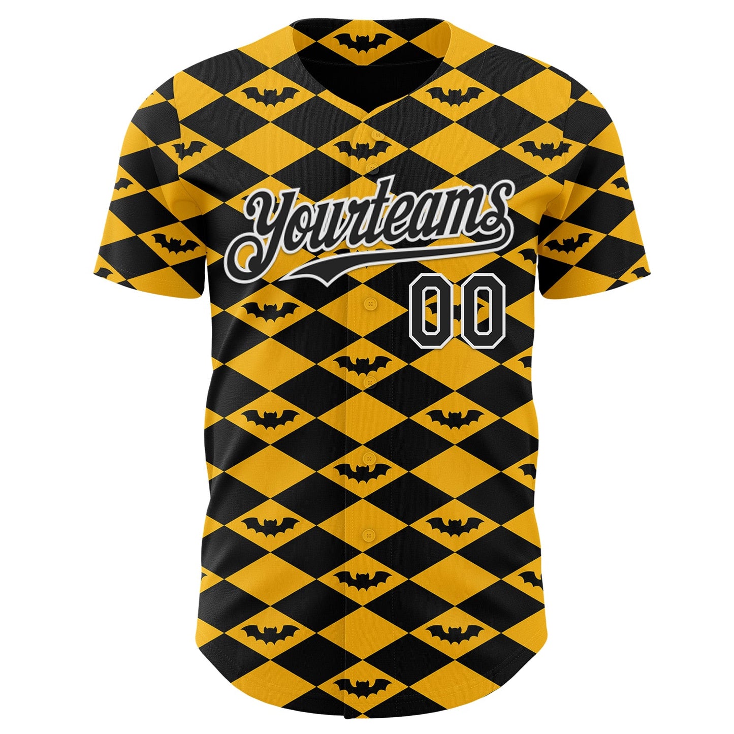Custom Gold Black-White Geometric Diamond Grid Rhombus Bat Authentic Baseball Jersey view 2