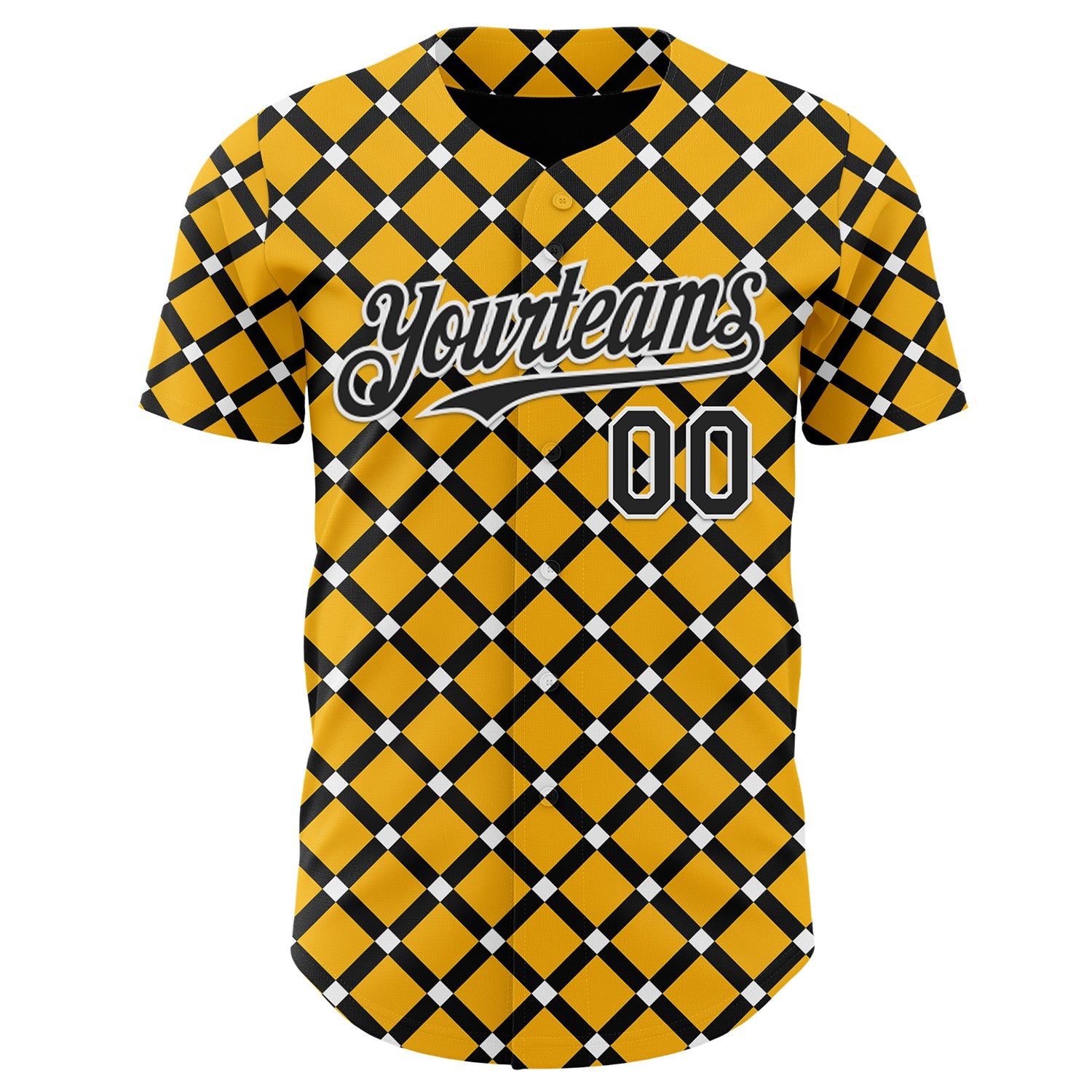 Custom Gold Black-White Geometric Diamond Grid Rhombus Authentic Baseball Jersey view 2