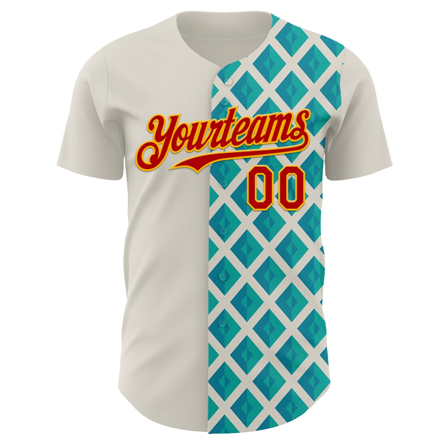 Custom Cream Red Blue-Gold Geometric Diamond Grid Rhombus Authentic Baseball Jersey view 2
