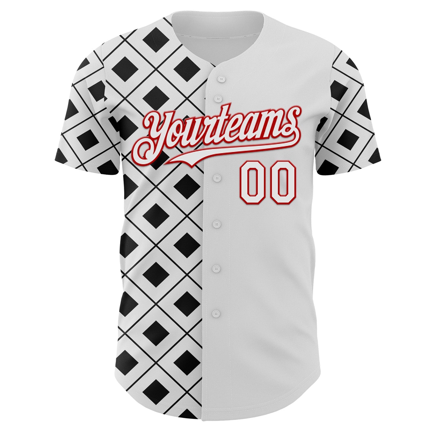 Custom White Black-Red Geometric Diamond Grid Rhombus Authentic Baseball Jersey view 2