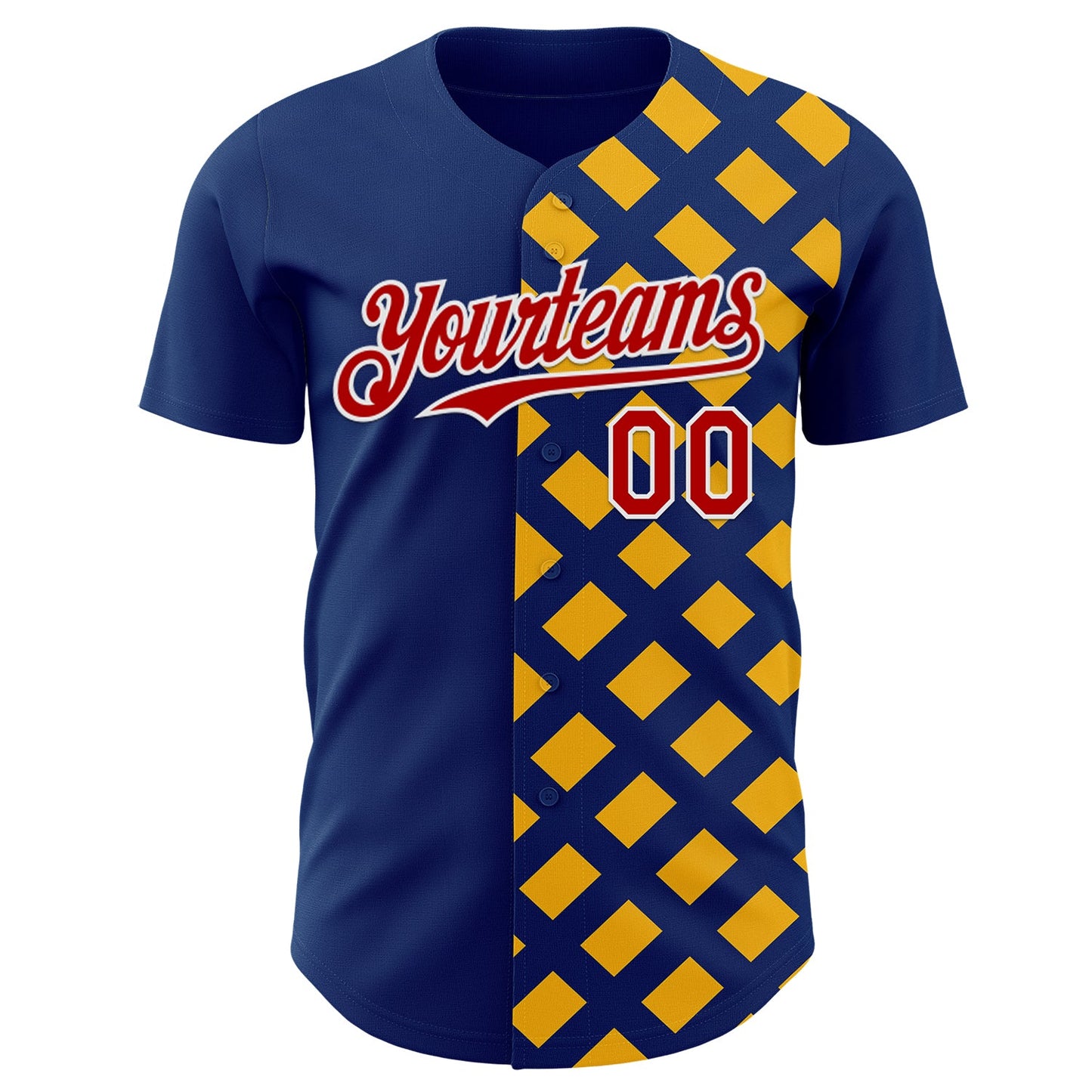Custom US Navy Blue Red Gold-White Geometric Diamond Grid Rhombus Authentic Baseball Jersey view 2