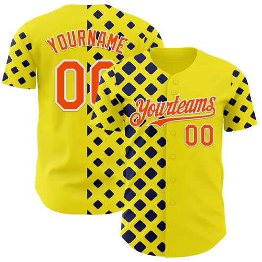Custom Light Yellow Orange Navy-White Geometric Diamond Grid Rhombus Authentic Baseball Jersey - Main View