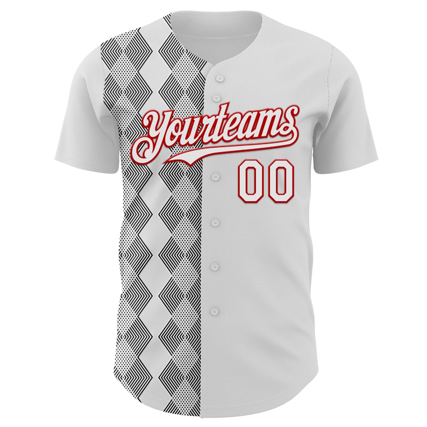 Custom White Black-Red Geometric Diamond Grid Rhombus Authentic Baseball Jersey view 2