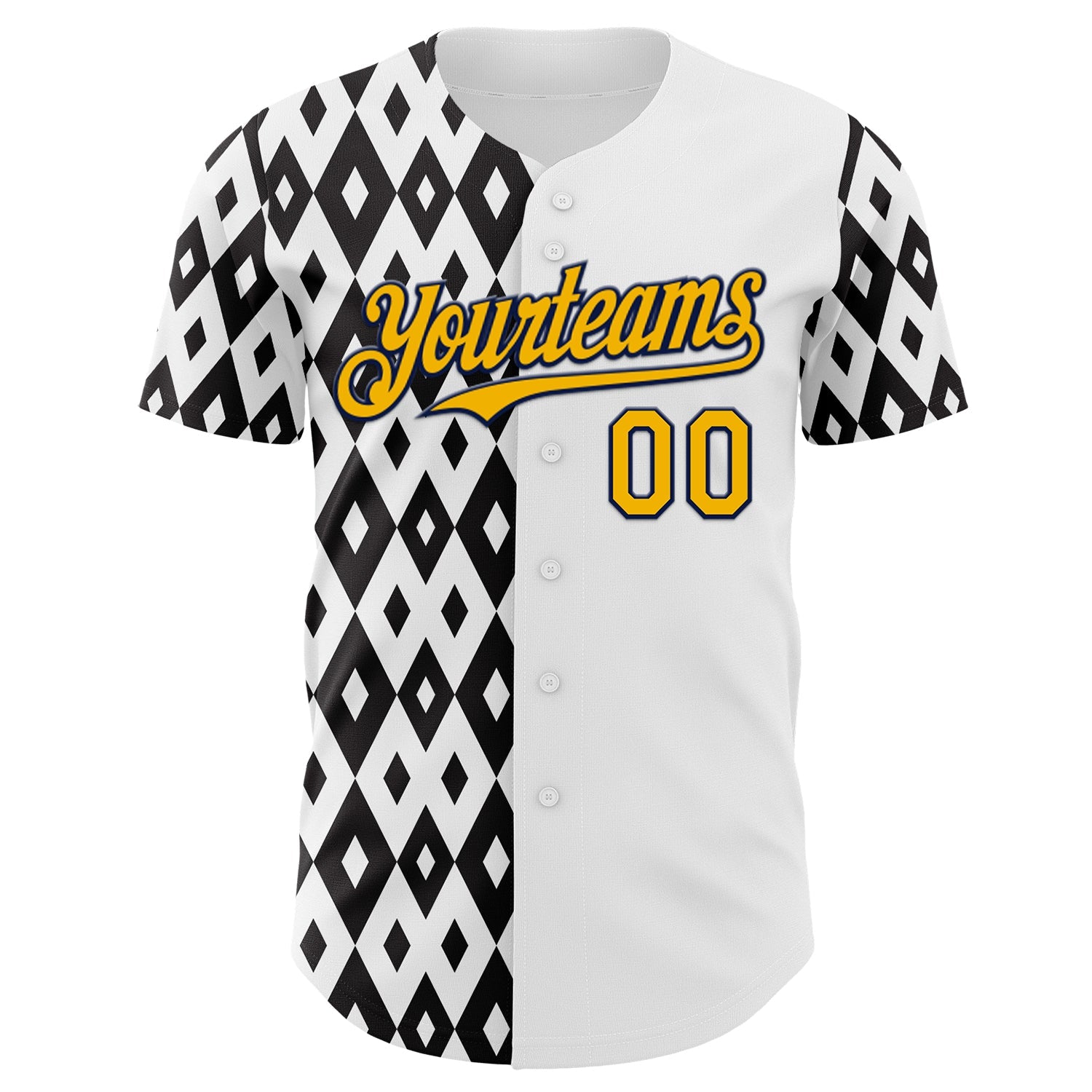 Custom White Gold Black-Navy Geometric Diamond Grid Rhombus Authentic Baseball Jersey view 2