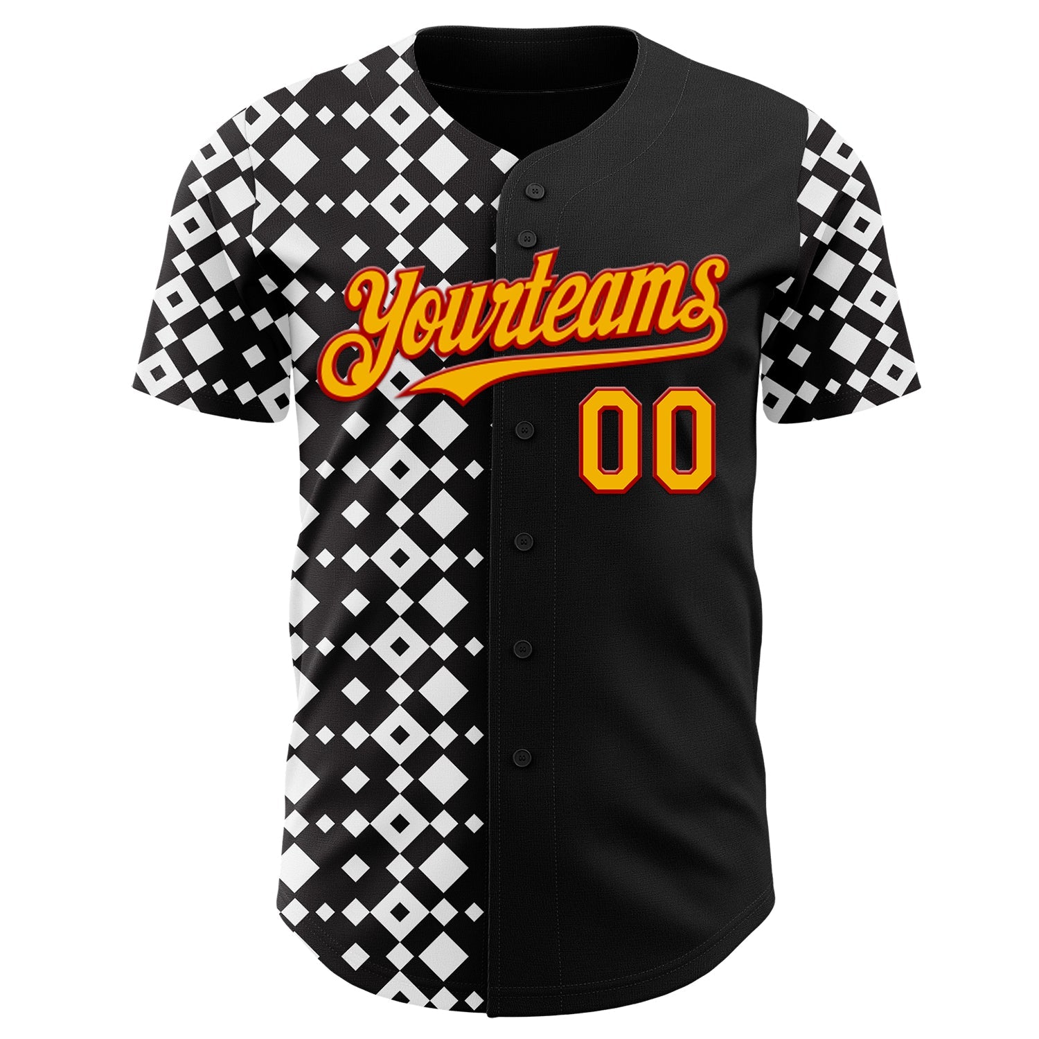 Custom Black Gold White-Red Geometric Diamond Grid Rhombus Authentic Baseball Jersey view 2