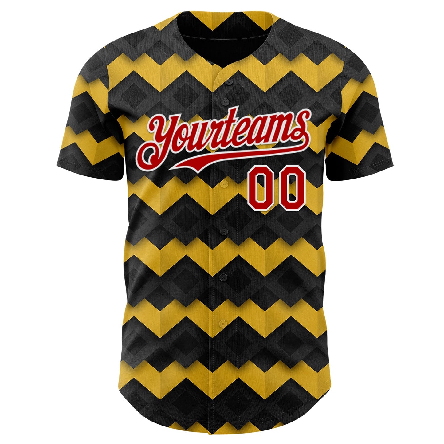 Custom Black Red Yellow-White Geometric Diamond Grid Rhombus Authentic Baseball Jersey view 2