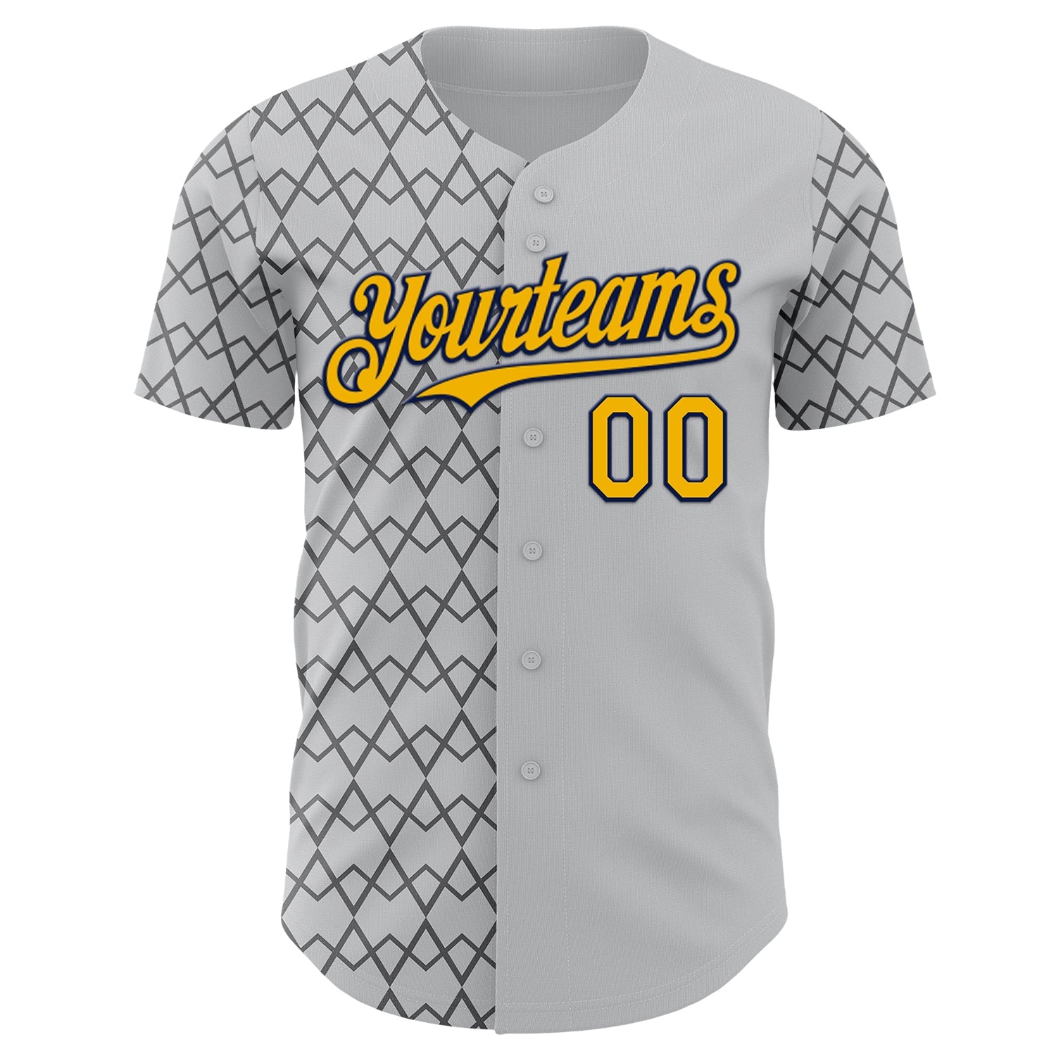 Custom Gray Gold-Navy Geometric Diamond Grid Rhombus Authentic Baseball Jersey view 2