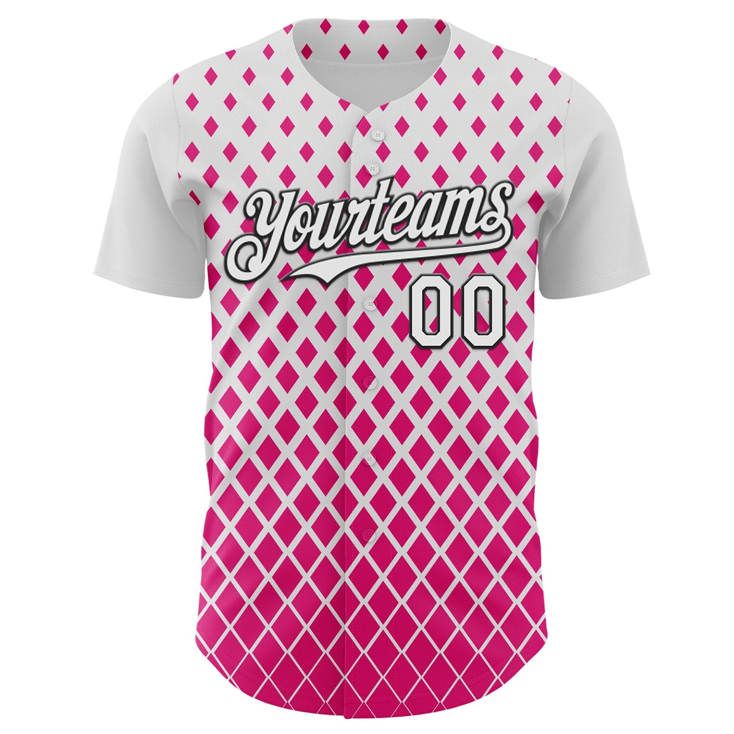 Custom White Pink-Black Geometric Diamond Grid Rhombus Authentic Baseball Jersey view 2