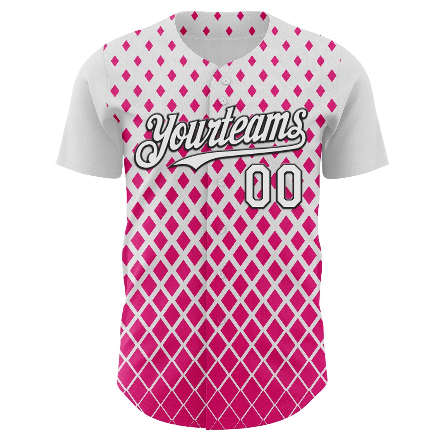 Custom White Pink-Black Geometric Diamond Grid Rhombus Authentic Baseball Jersey view 2
