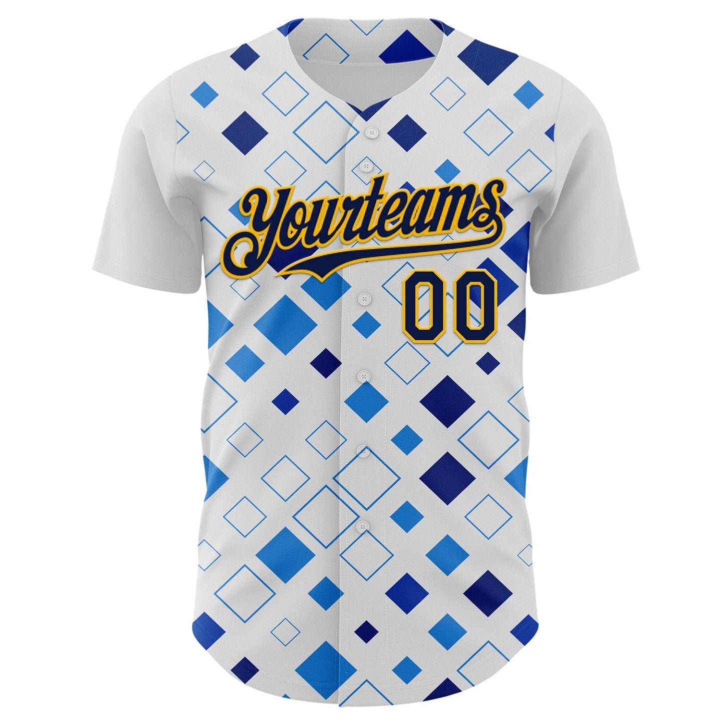 Custom White Navy Blue-Gold Geometric Diamond Grid Rhombus Authentic Baseball Jersey view 2