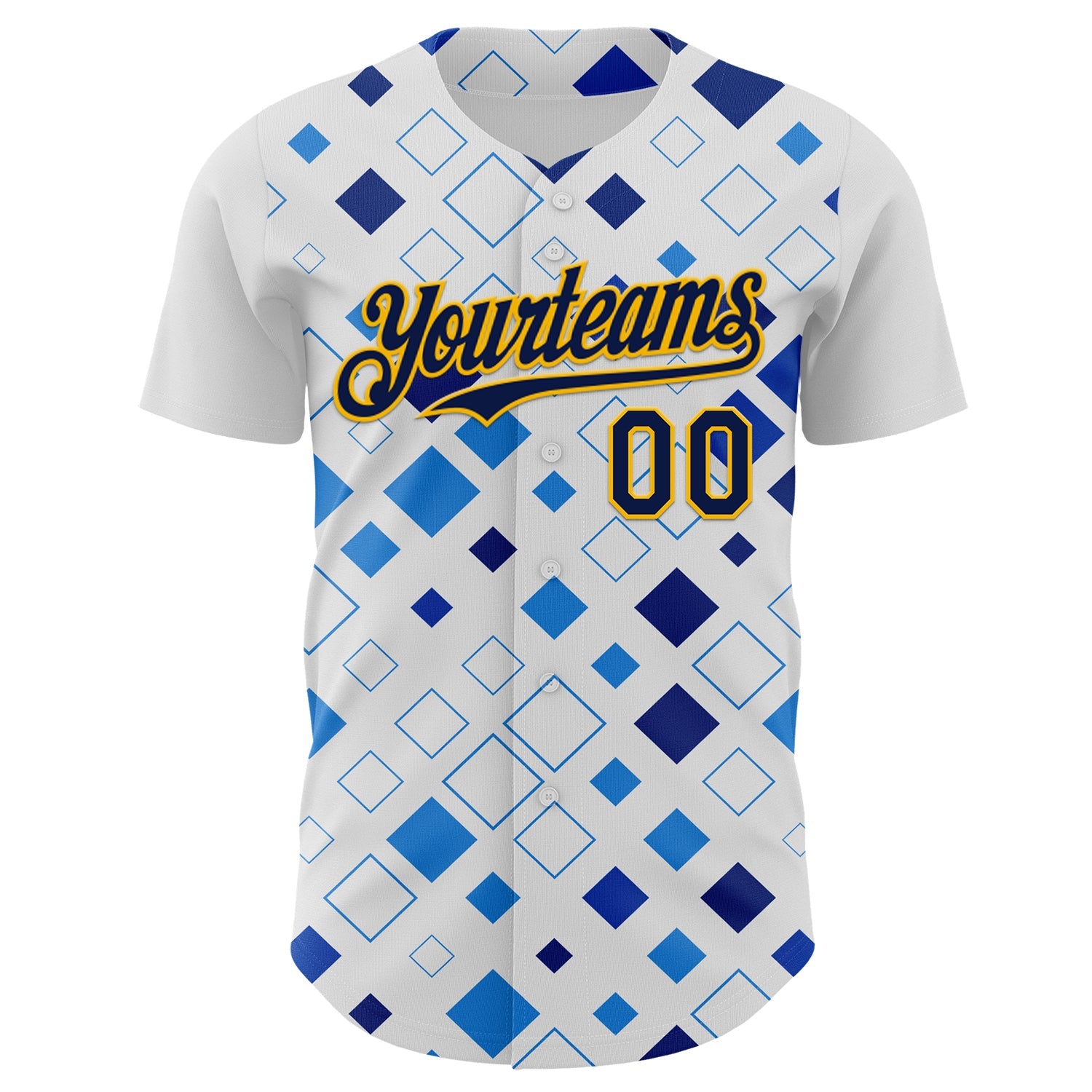 Custom White Navy Blue-Gold Geometric Diamond Grid Rhombus Authentic Baseball Jersey view 2