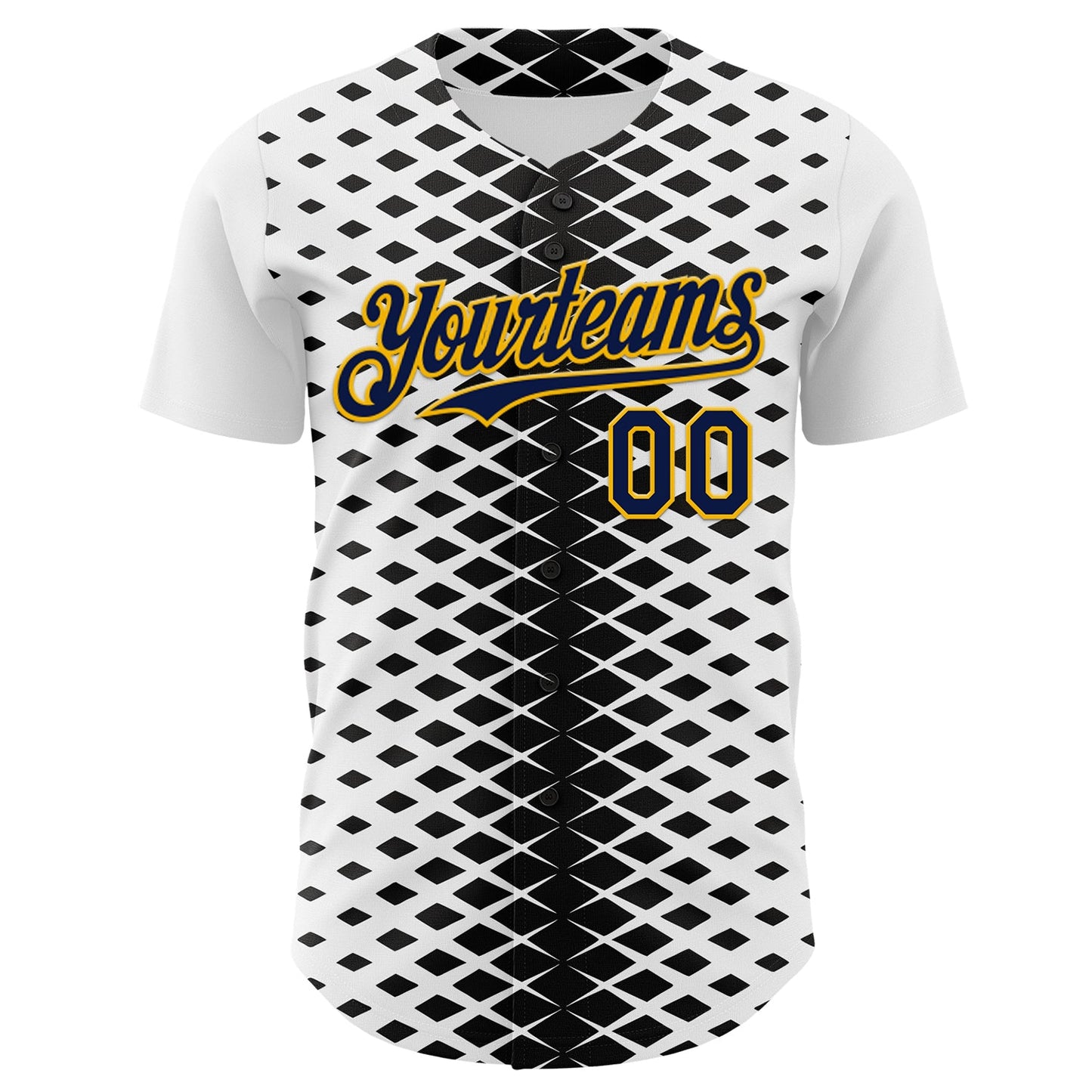 Custom White Navy Black-Gold Geometric Diamond Grid Rhombus Authentic Baseball Jersey view 2