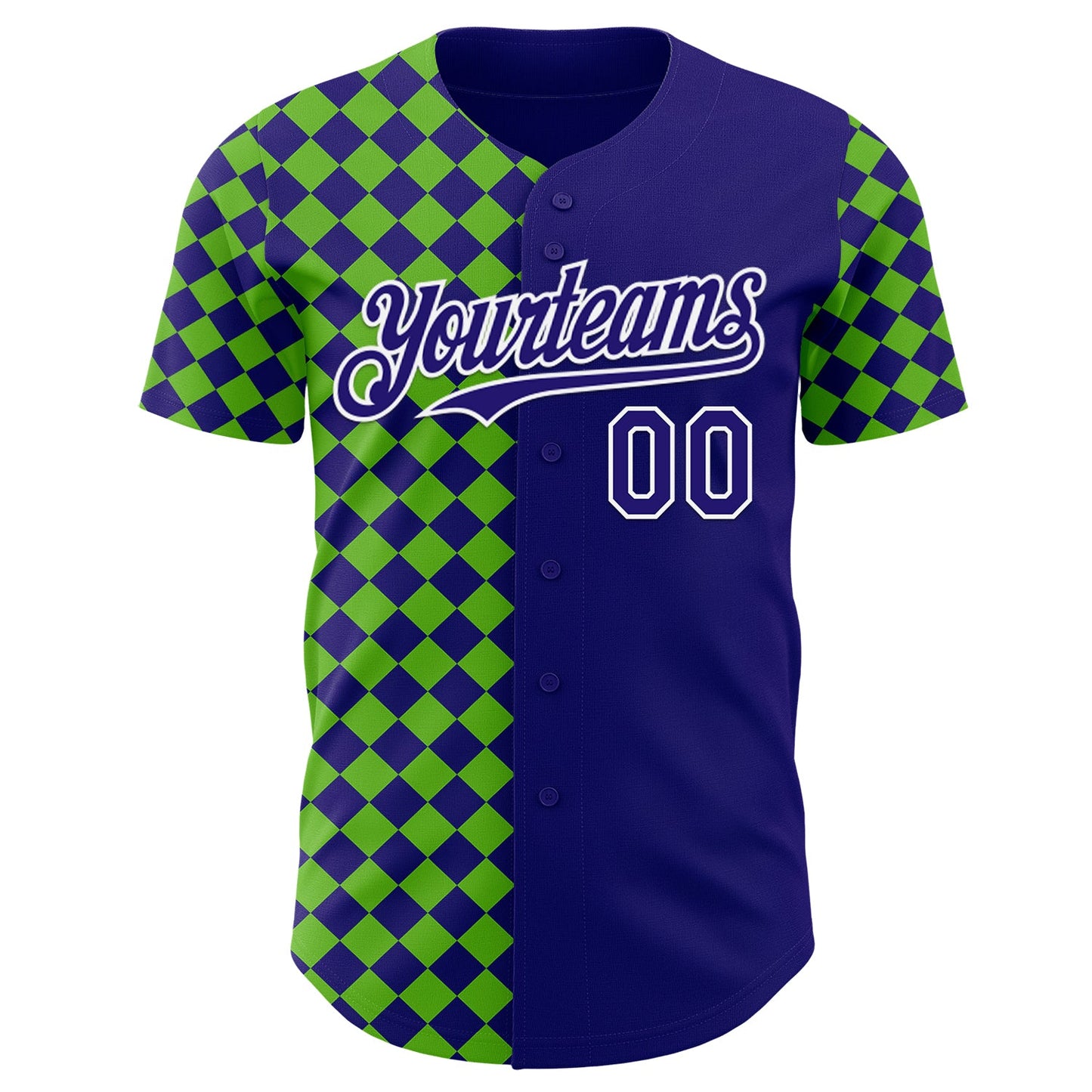Custom Dark Purple Green-White Geometric Diamond Grid Rhombus Authentic Baseball Jersey view 2
