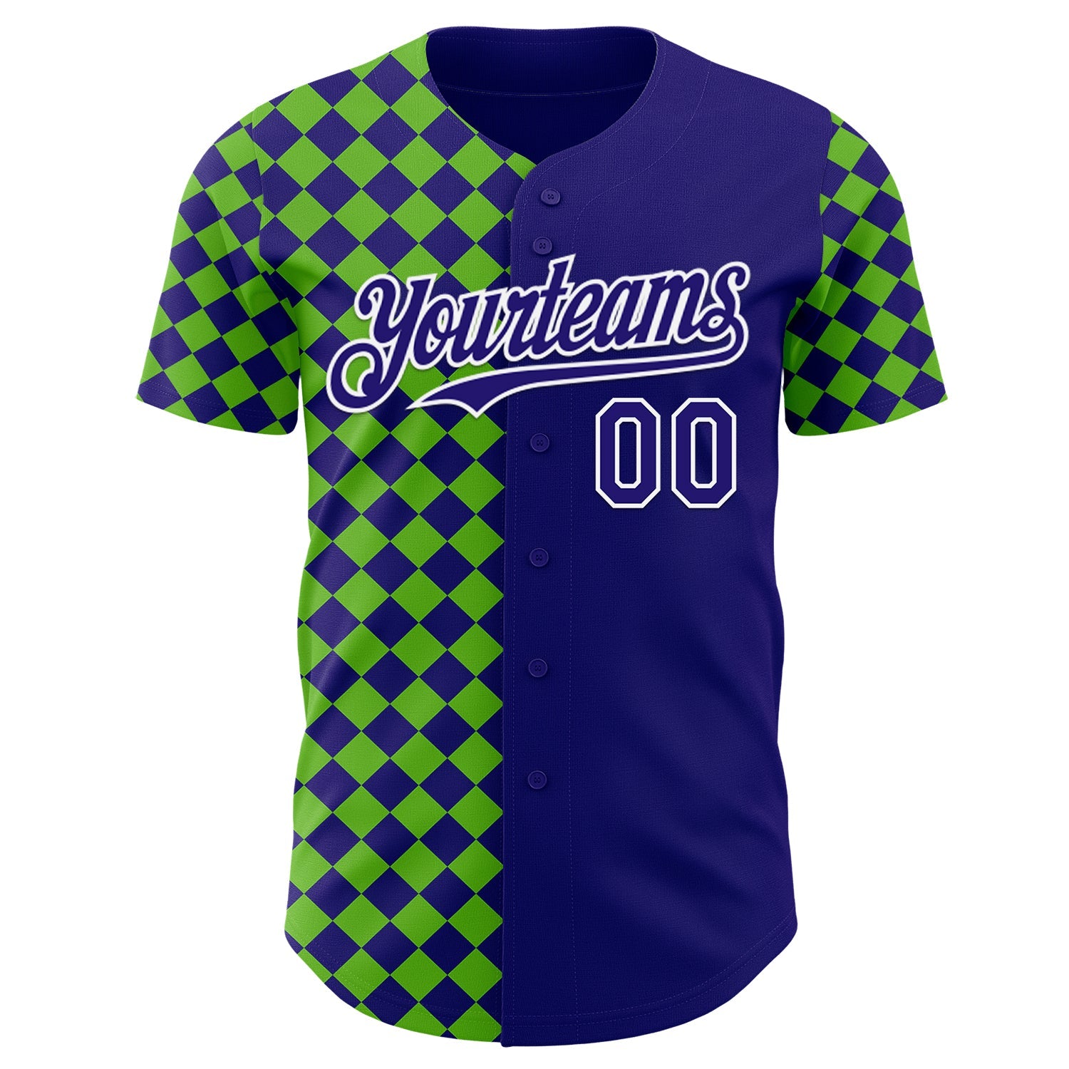 Custom Dark Purple Green-White Geometric Diamond Grid Rhombus Authentic Baseball Jersey view 2