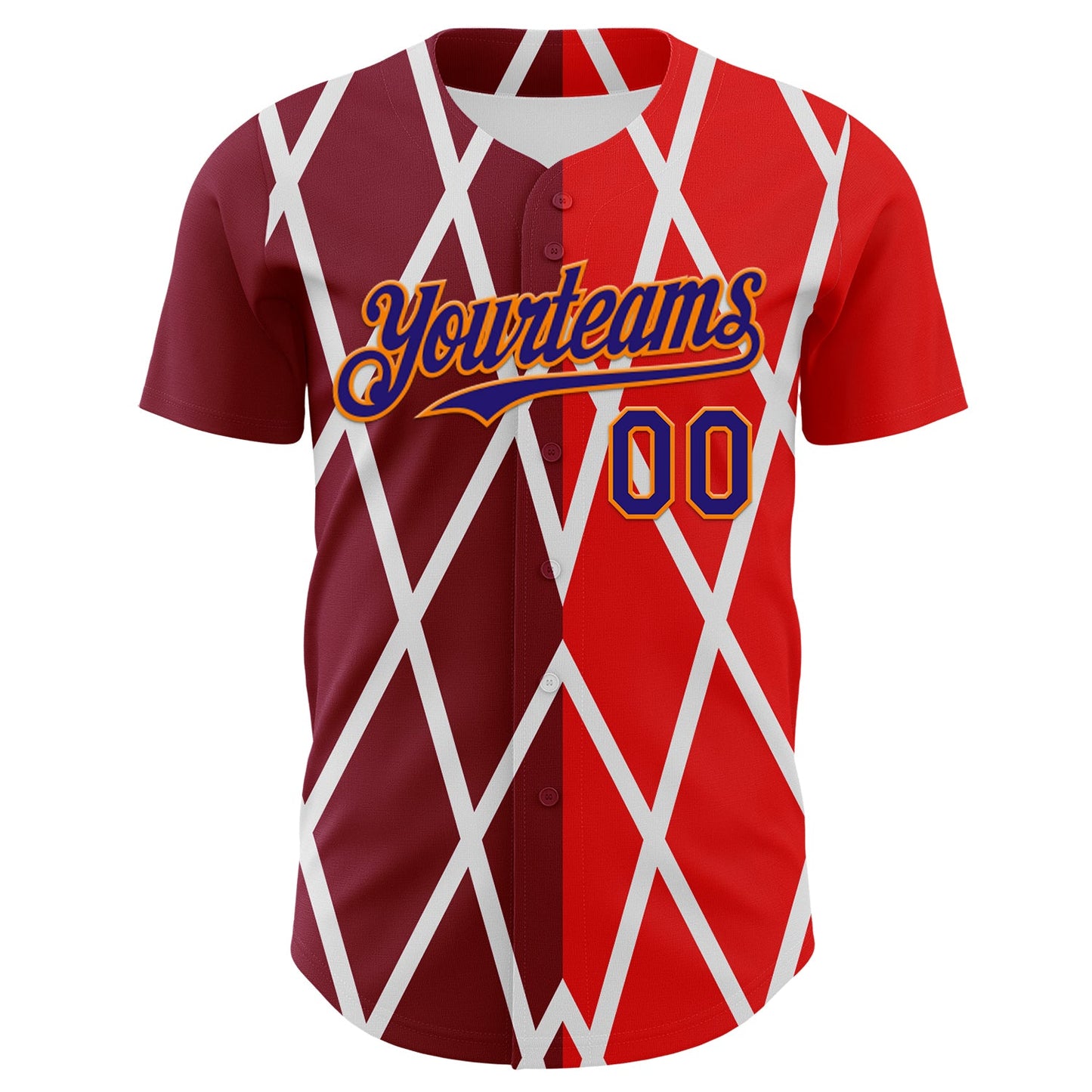 Custom White Dark Purple Red-Bay Orange Geometric Diamond Grid Rhombus Authentic Baseball Jersey view 2