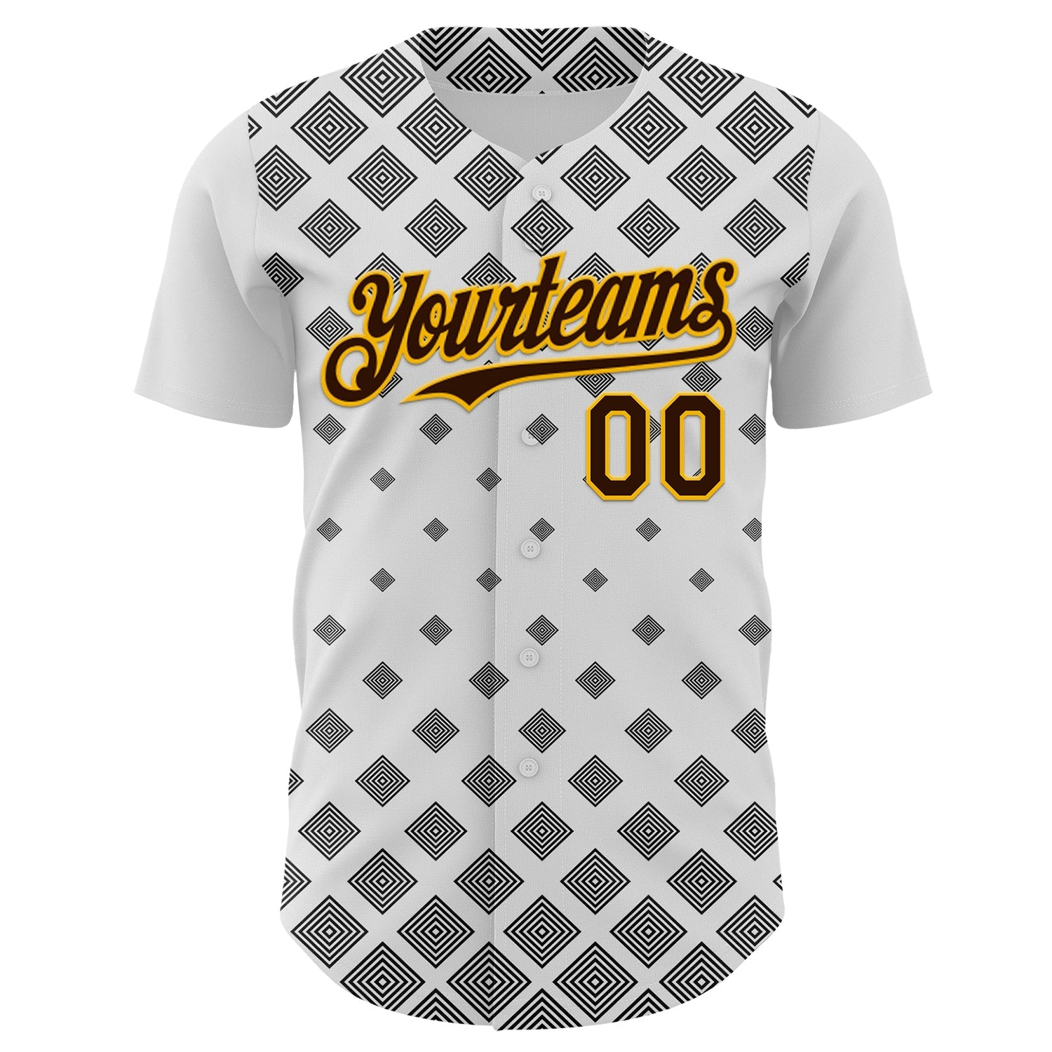 Custom White Brown Black-Gold Geometric Diamond Grid Rhombus Authentic Baseball Jersey view 2