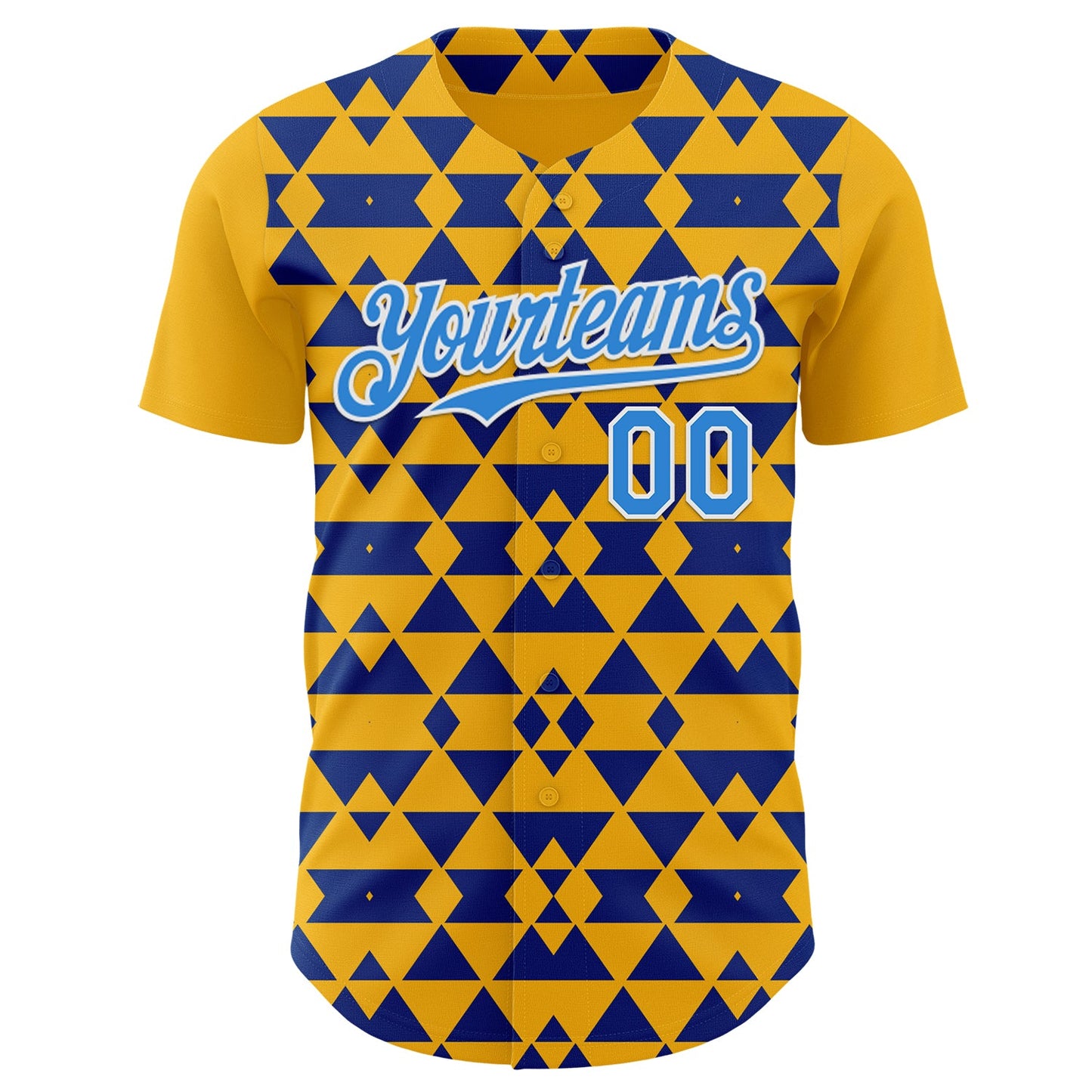 Custom Gold Electric Blue Royal-White Geometric Diamond Grid Rhombus Authentic Baseball Jersey view 2