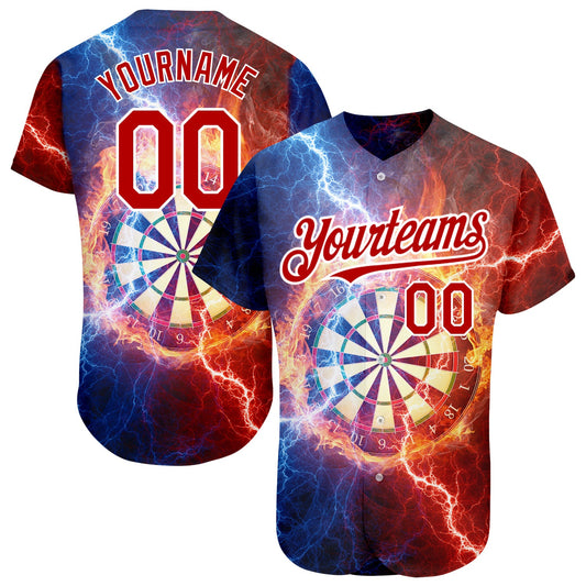 Custom Black Red-White 3D Pattern Design Lightning Flame Dart Board Authentic Baseball Jersey - Main View