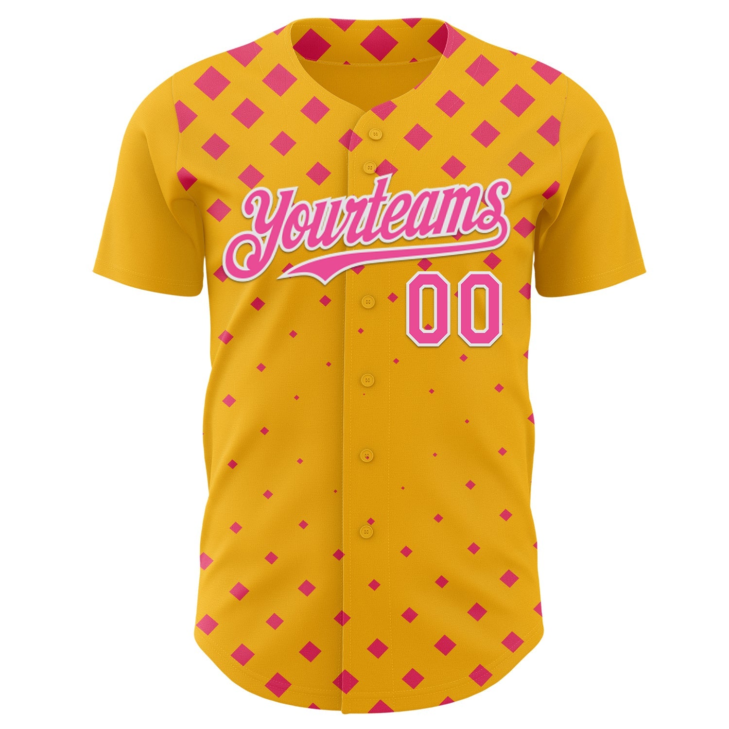 Custom Gold Pink-White Geometric Diamond Grid Rhombus Authentic Baseball Jersey view 2