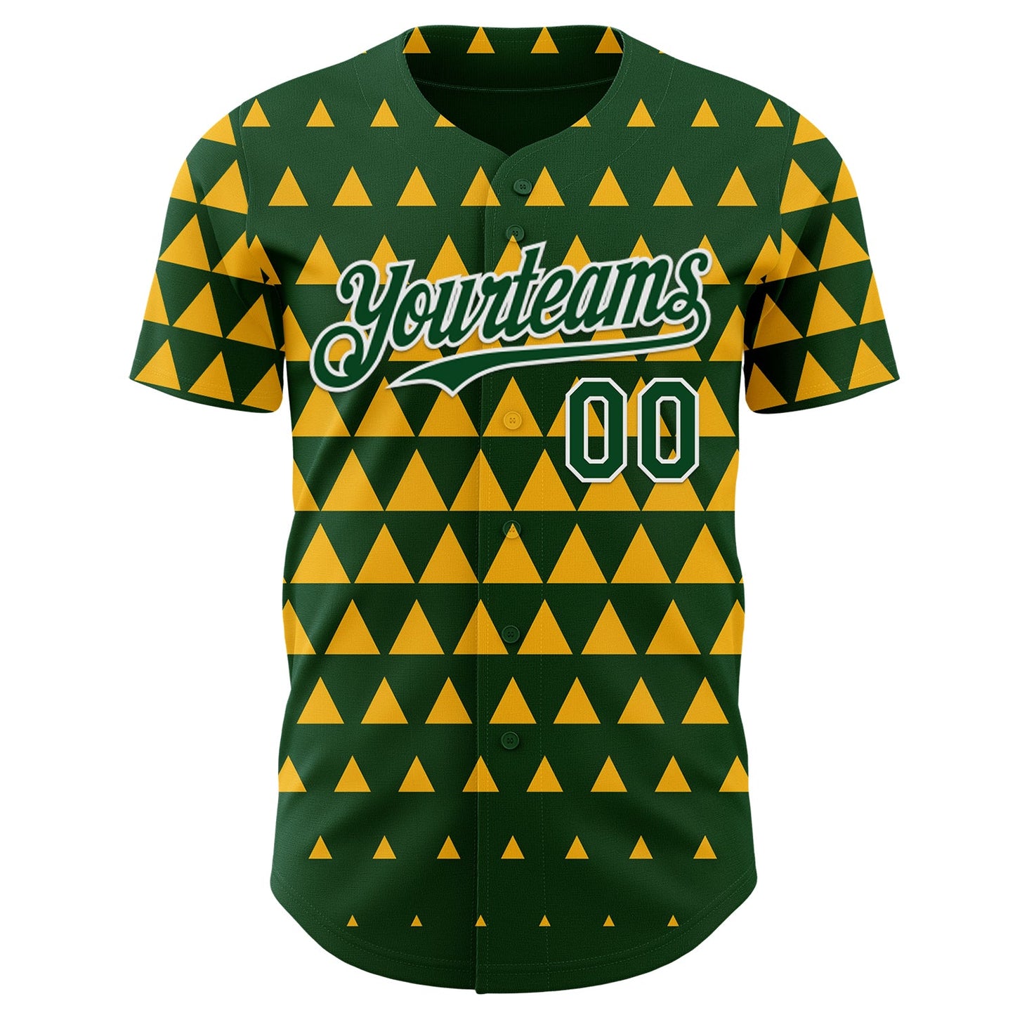 Custom Green Gold-White Geometric Diamond Grid Rhombus Authentic Baseball Jersey view 2