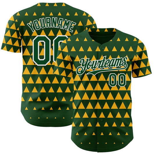 Custom Green Gold-White Geometric Diamond Grid Rhombus Authentic Baseball Jersey - Main View