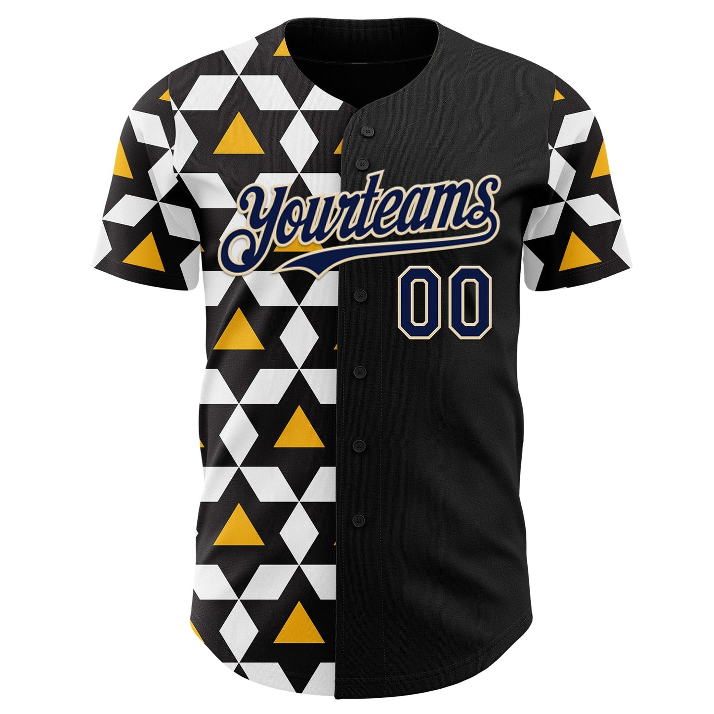 Custom Black Navy White Gold-Cream Geometric Diamond Grid Rhombus Authentic Baseball Jersey view 2