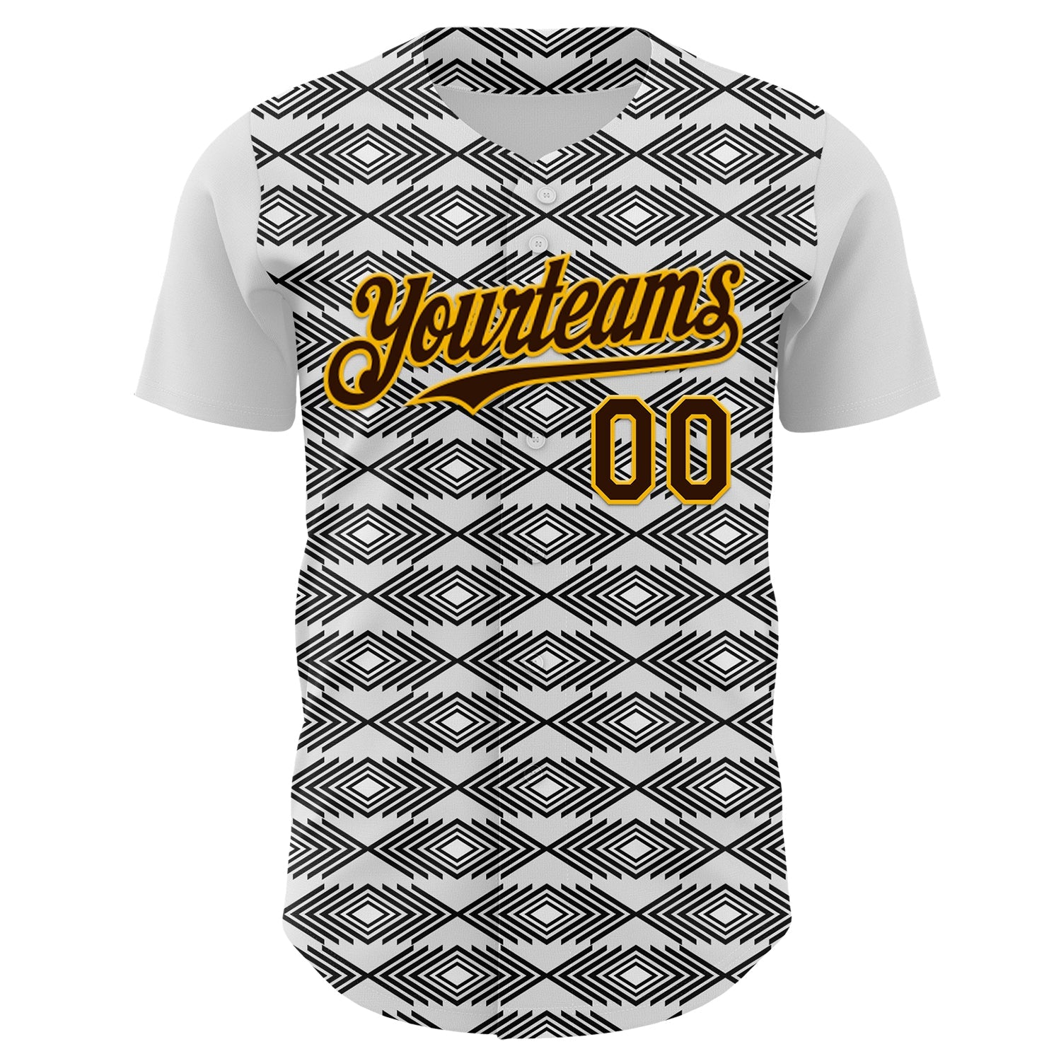 Custom White Brown Black-Gold Geometric Diamond Grid Rhombus Authentic Baseball Jersey view 2
