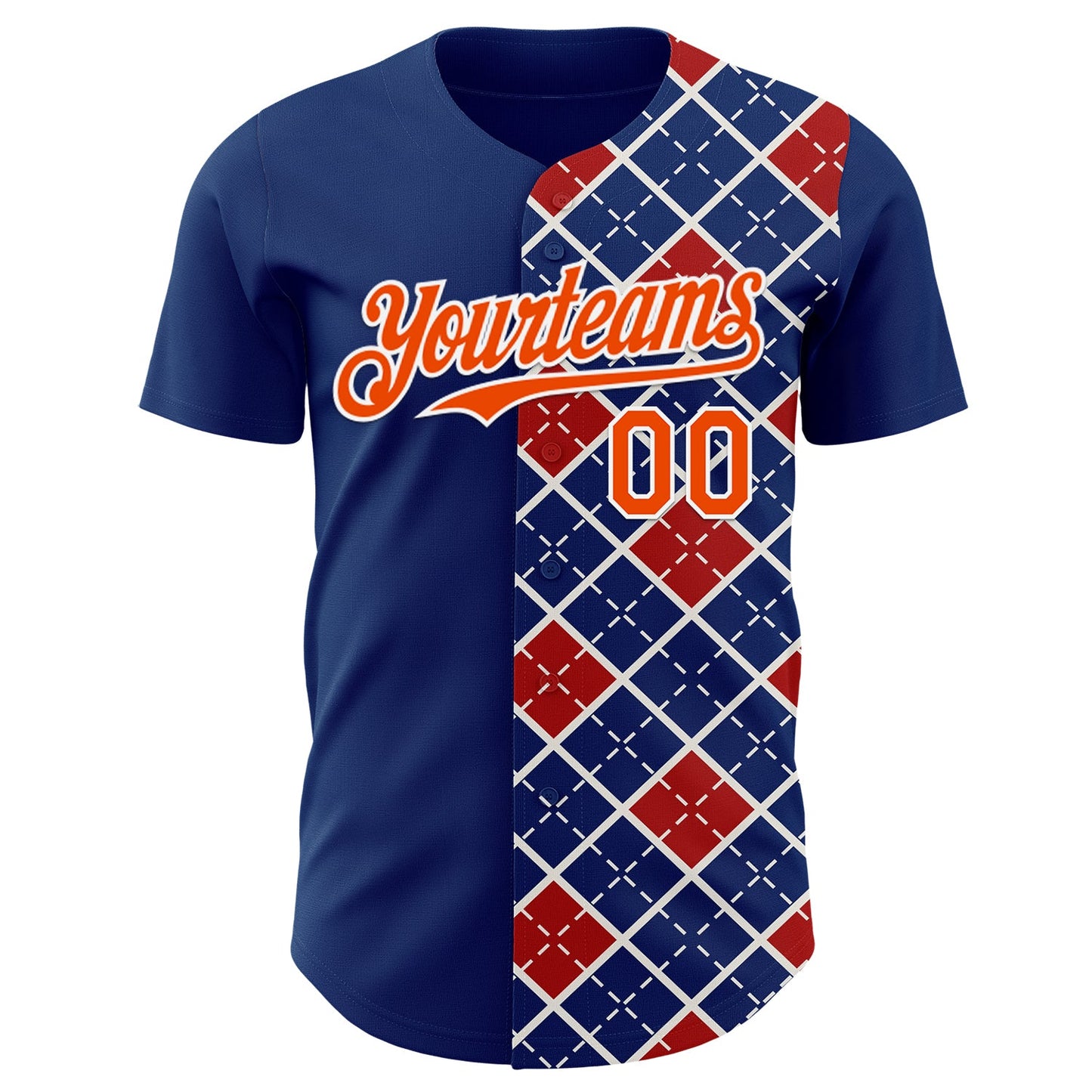 Custom US Navy Blue Orange Red-White Geometric Diamond Grid Rhombus Authentic Baseball Jersey view 2