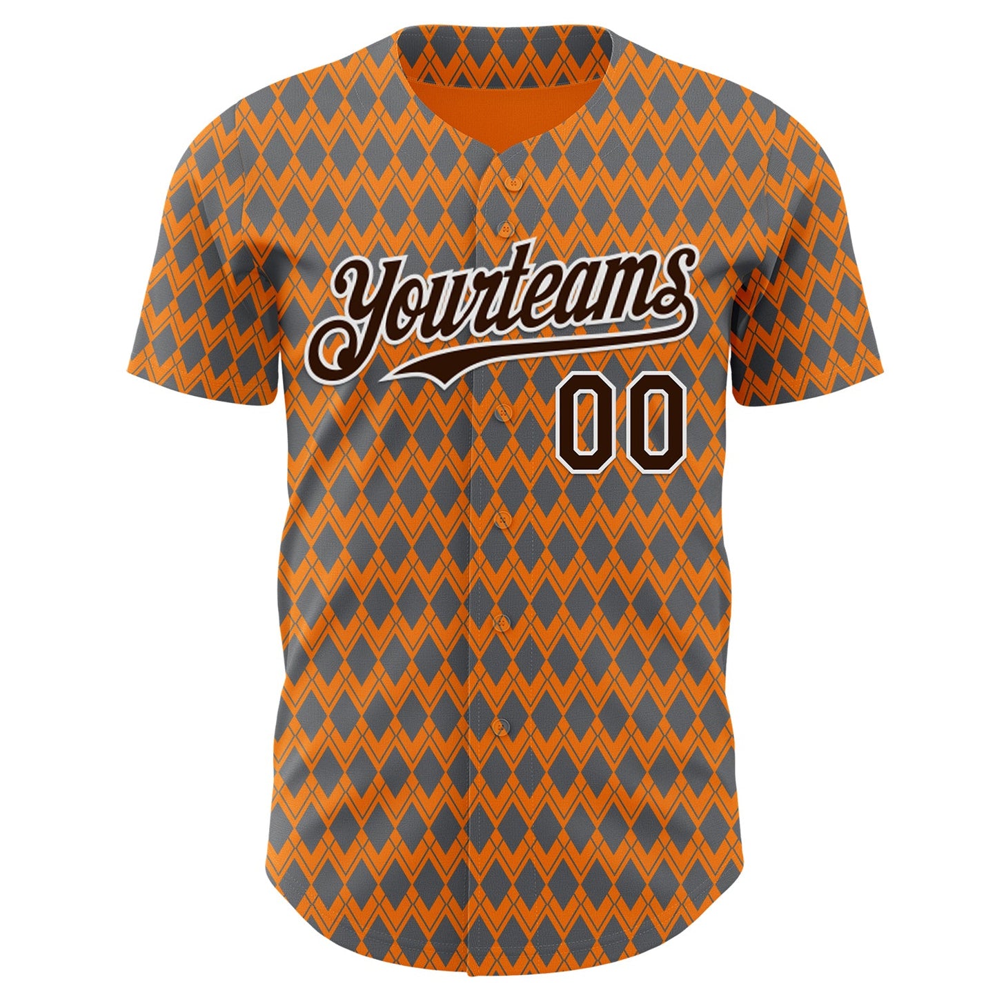 Custom Orange Brown Gray-White Geometric Diamond Grid Rhombus Authentic Baseball Jersey view 2
