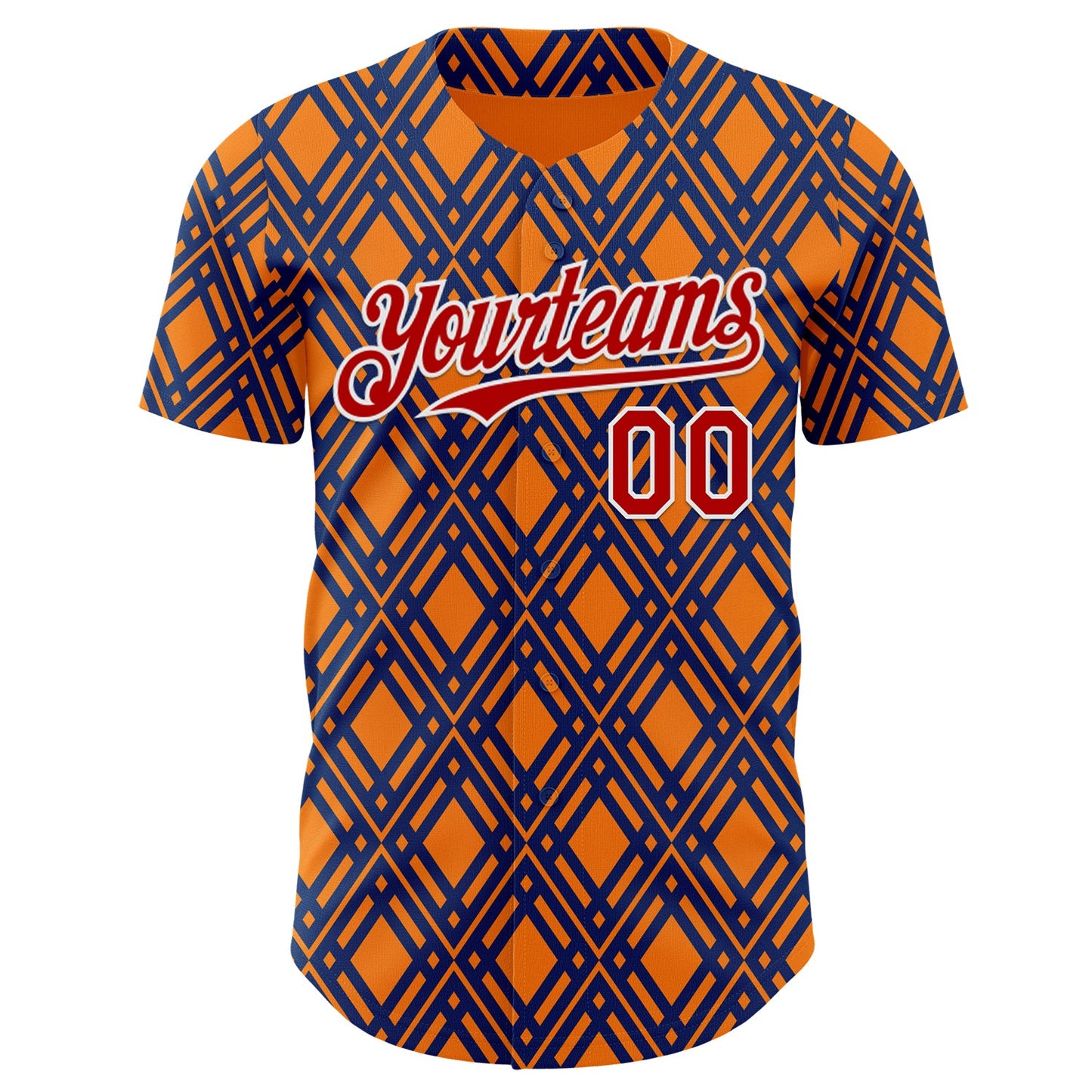 Custom Orange Red Blue-White Geometric Diamond Grid Rhombus Authentic Baseball Jersey view 2