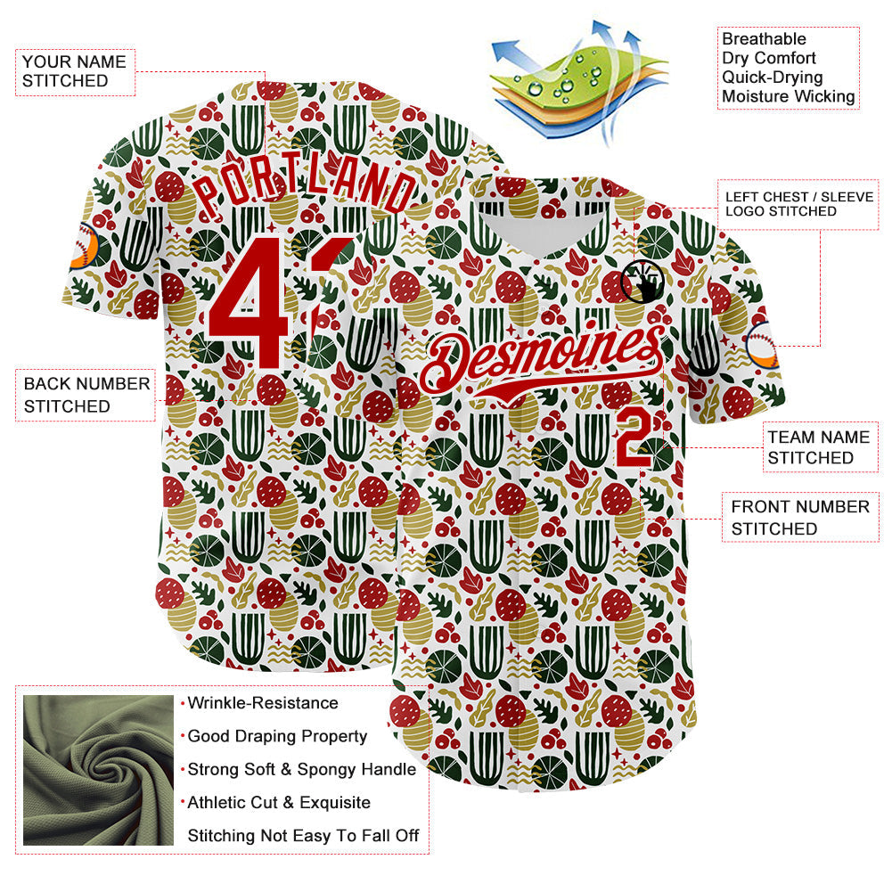 Custom White-Red Foodie Fruit Authentic Baseball Jersey view 3