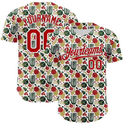 Custom White-Red Foodie Fruit Authentic Baseball Jersey - Main View