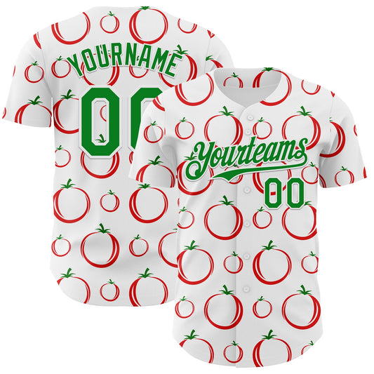 Custom White-Grass Green Foodie Tomato Authentic Baseball Jersey - Main View