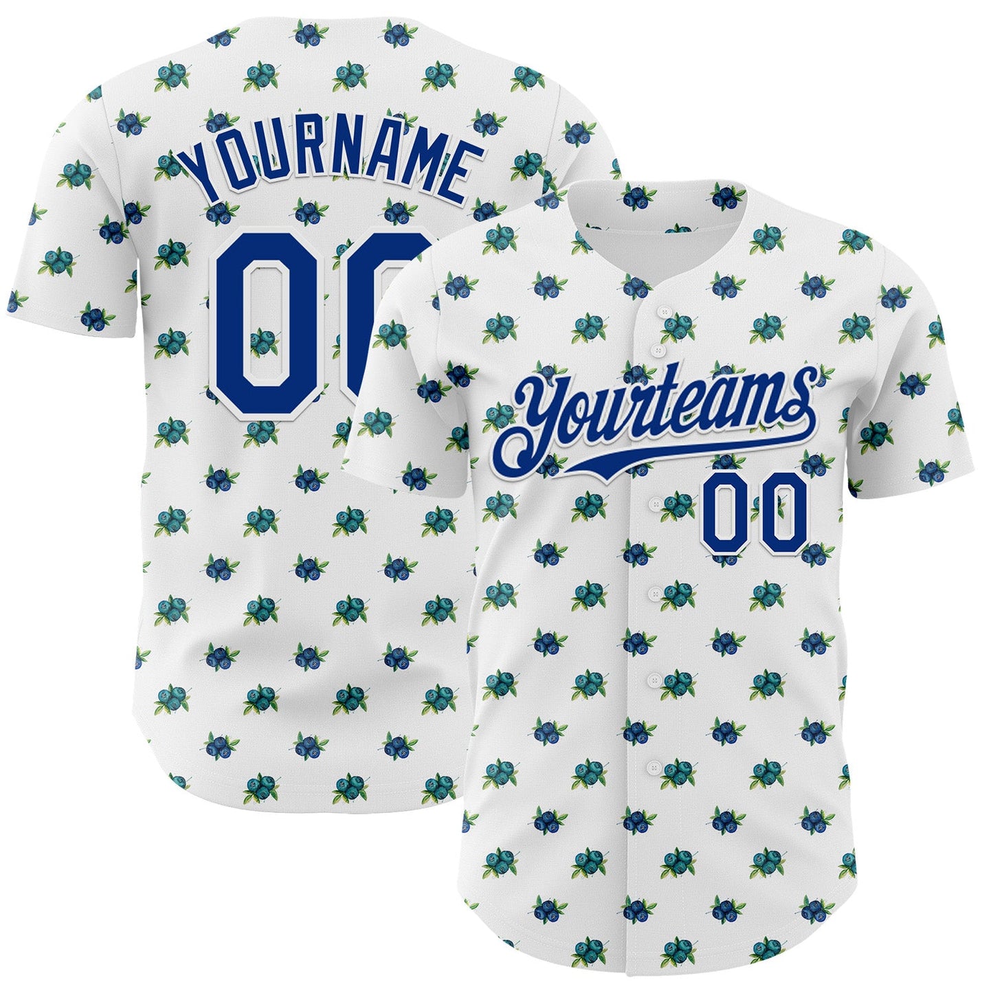 Custom White-Royal Foodie Blueberry Authentic Baseball Jersey - Main View