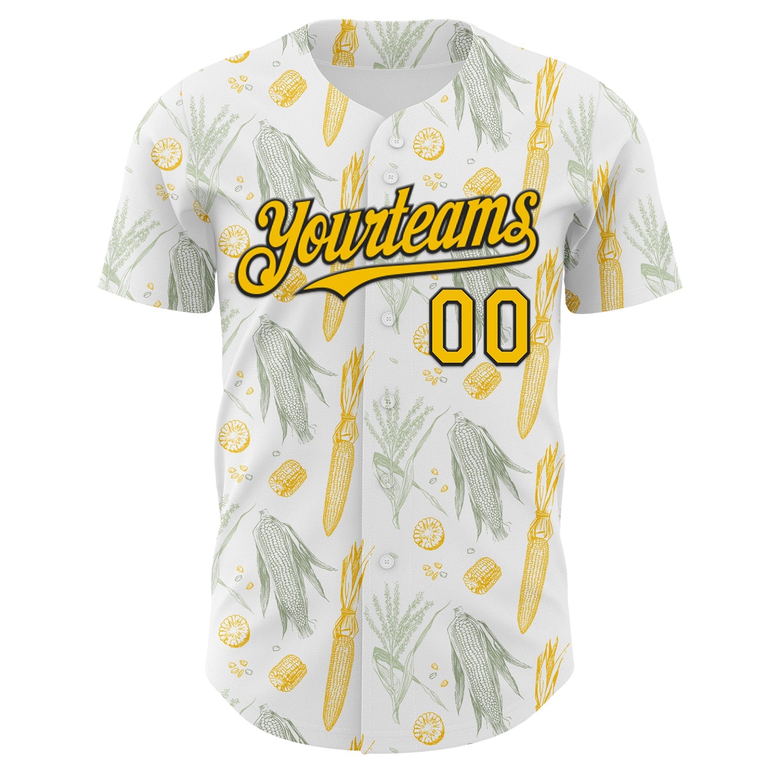 Custom White Yellow-Black Foodie Corn Authentic Baseball Jersey view 2