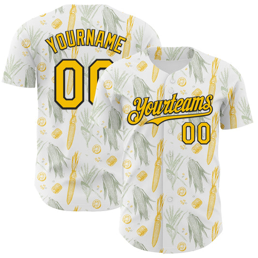 Custom White Yellow-Black Foodie Corn Authentic Baseball Jersey - Main View