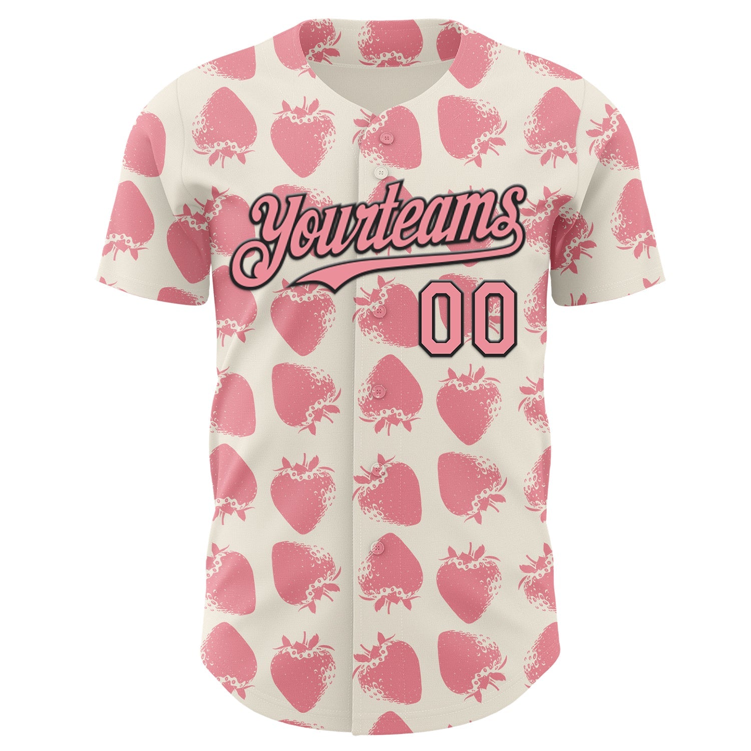 Custom Cream Medium Pink-Black Foodie Strawberry Authentic Baseball Jersey view 2