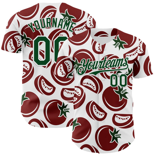Custom White-Green Foodie Tomato Authentic Baseball Jersey - Main View